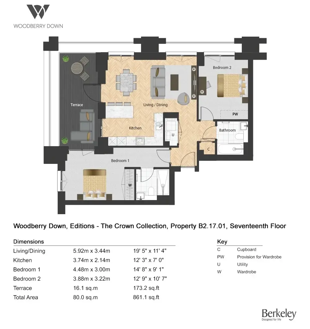 Floor plan — 2 Bedroom Penthouse for Sale in Woodberry Down N4
