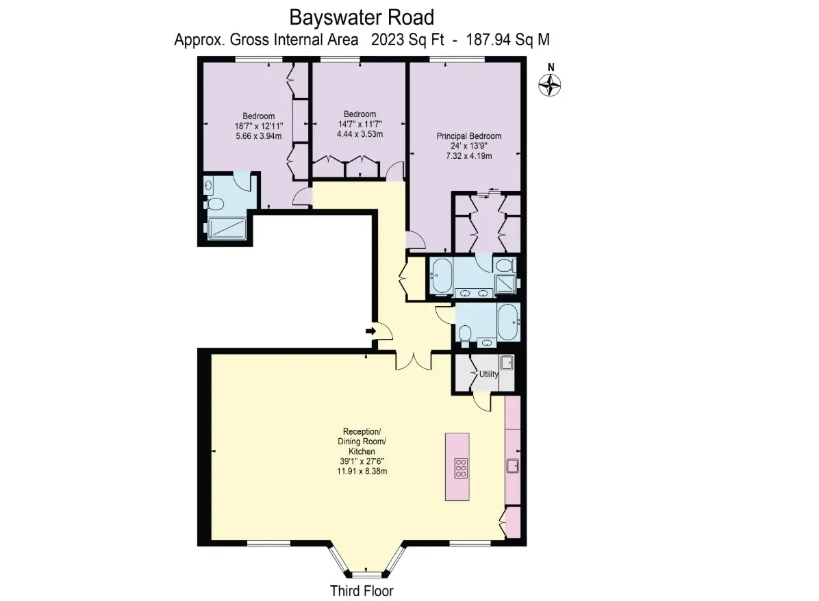Floor plan — 3 Bedroom Apartment for Sale in Hyde Park - Bayswater W2