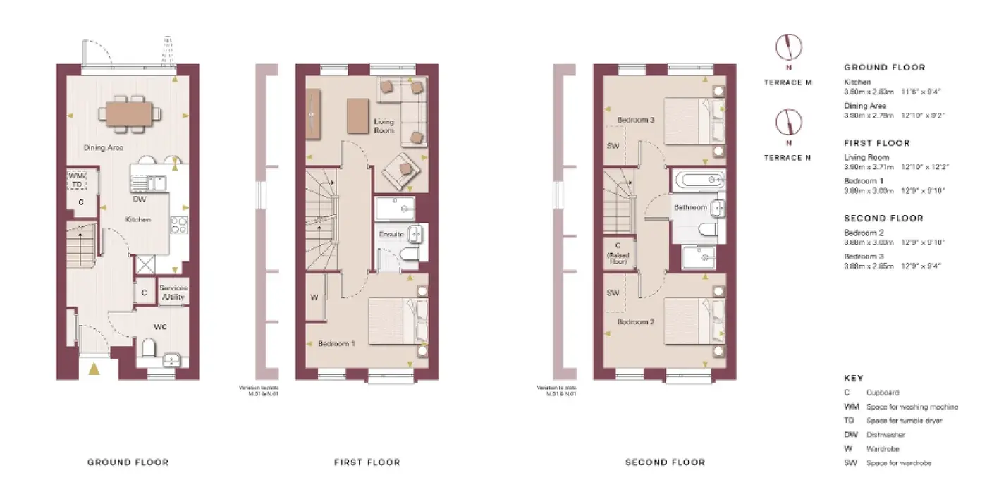 Floor plan — 3 Bedroom Townhouse for Sale in Hertford at Hertford Locks