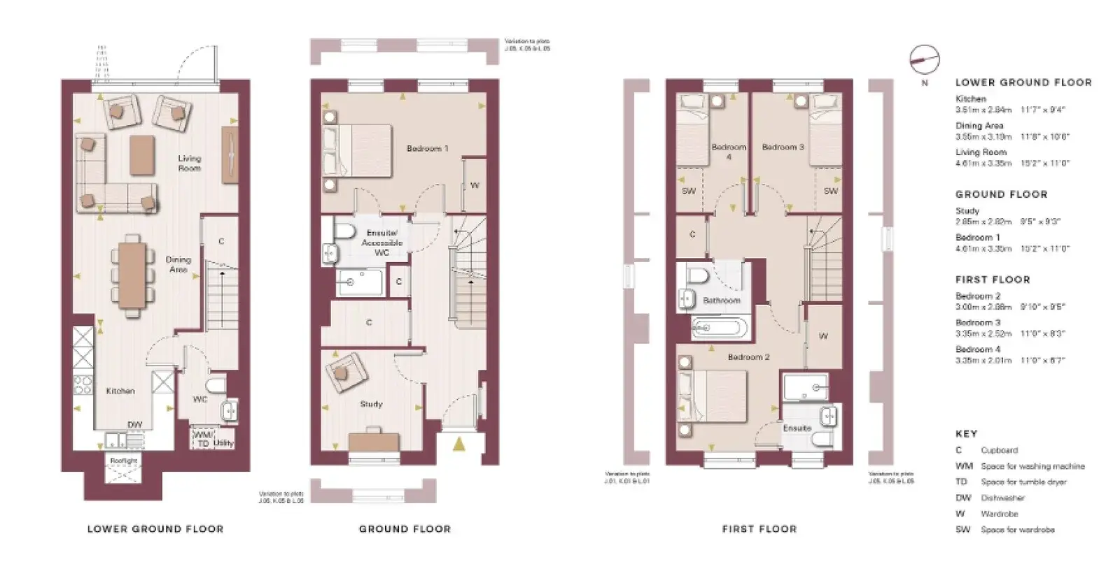 Floor plan — 4 Bedroom Townhouse for Sale in Hertford at Hertford Locks