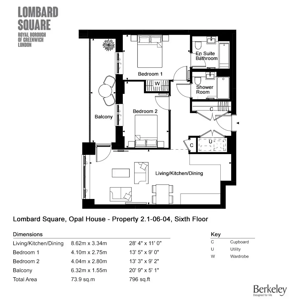 Floor plan — 2 Bedroom Apartment for Sale in Plumstead at Lombard Square